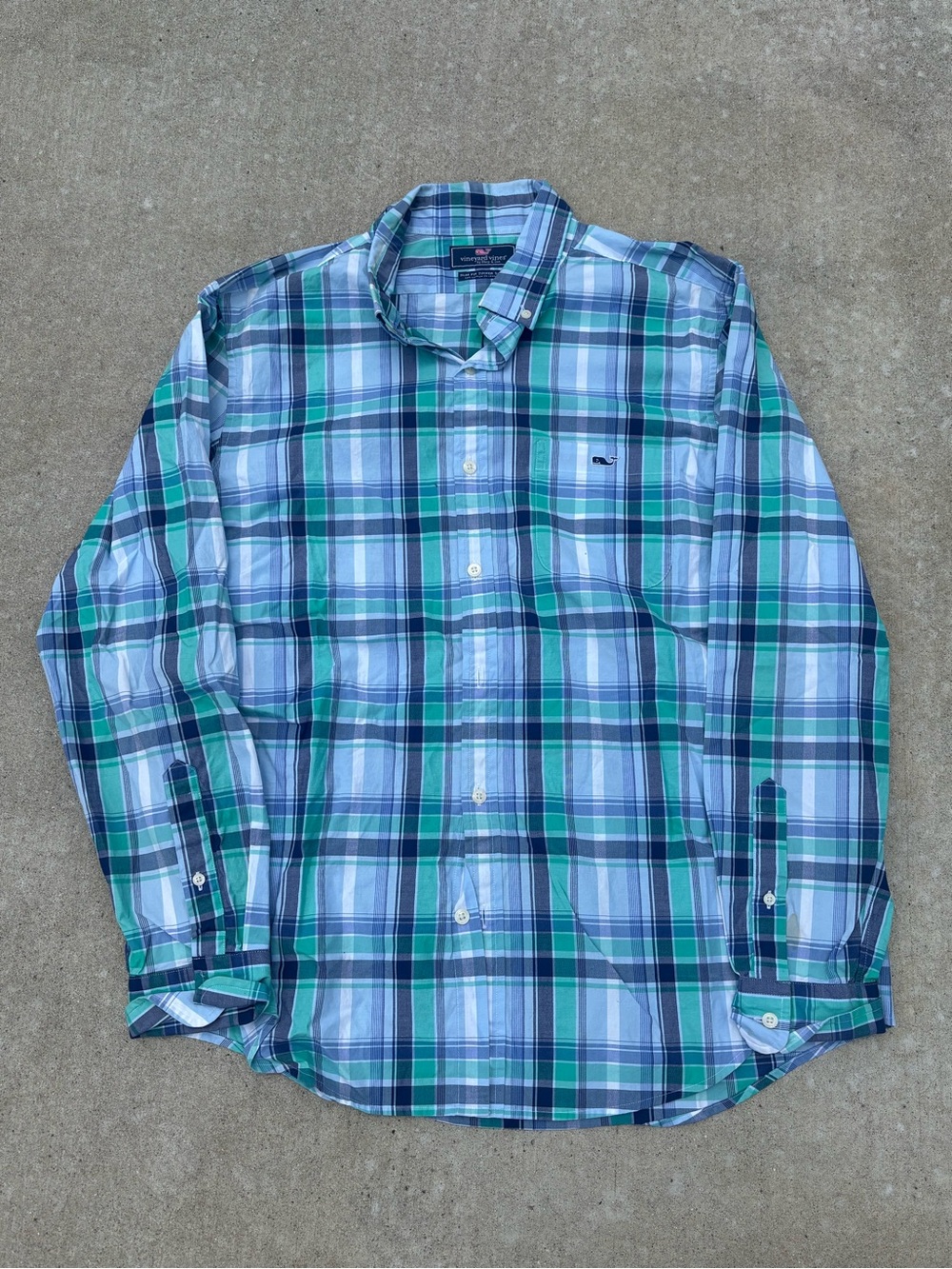 Vineyard Vines Blue & Green Plaid Button-Down Shirt